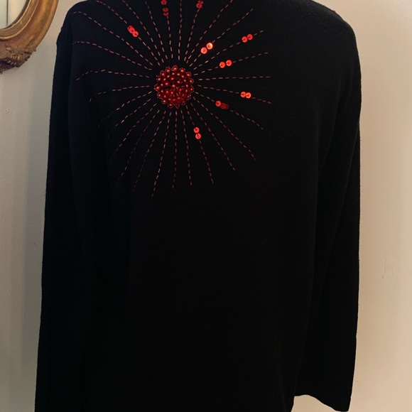 Women’s Black Sequined Sweater Holiday Christmas New Years Evening Sz L Terazzo - Picture 4 of 12